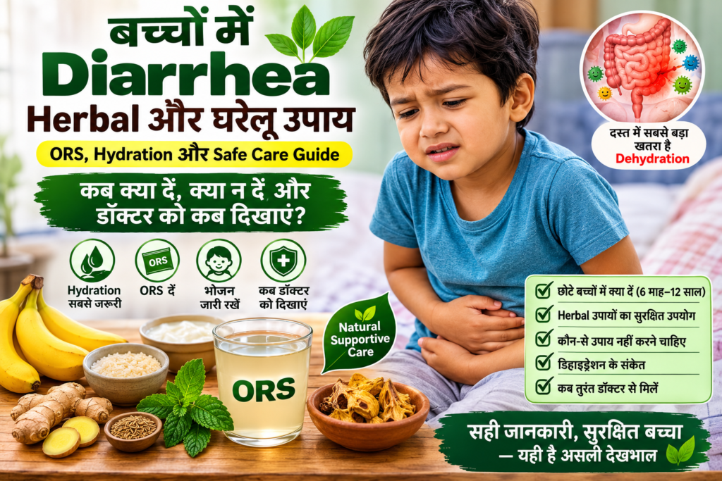 Herbal and home remedies and ORS for diarrhea in children
