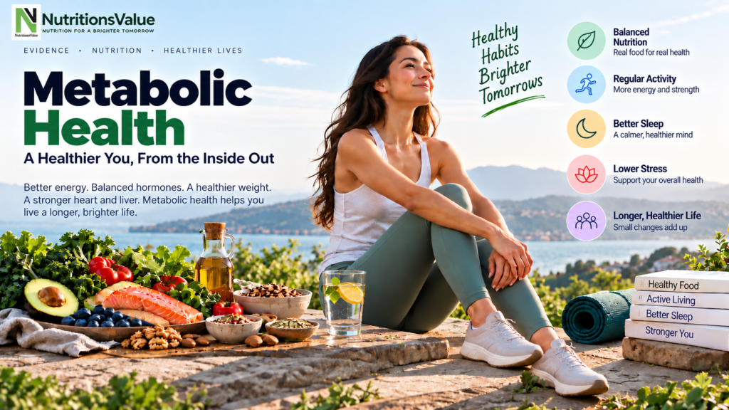 Metabolic health guide showing healthy nutrition, physical activity and lifestyle habits