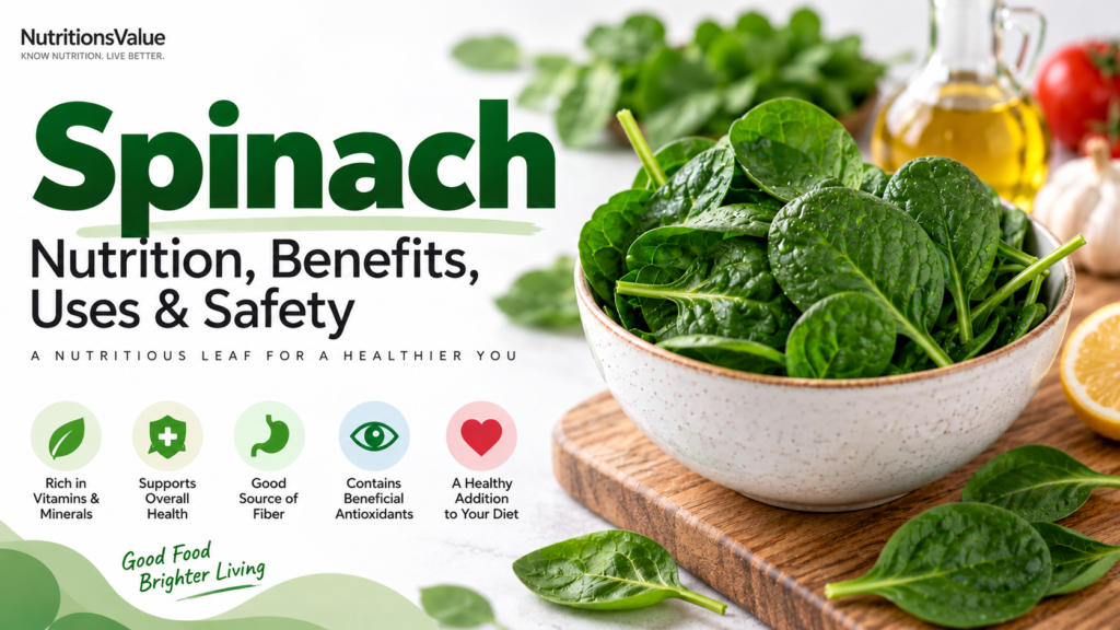Fresh spinach nutrition, vitamins, minerals, benefits and safety